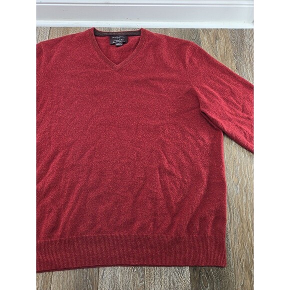 Black Brown 2 Ply Cashmere Sweater Men's XL V-Neck Red Long Sleeve Luxury - Picture 3 of 9
